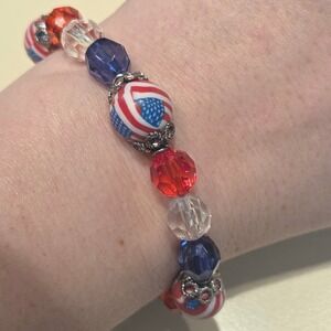 Patriotic Beaded Stretch Bracelet USA Flag Theme‎ Red White Blue Sparkle